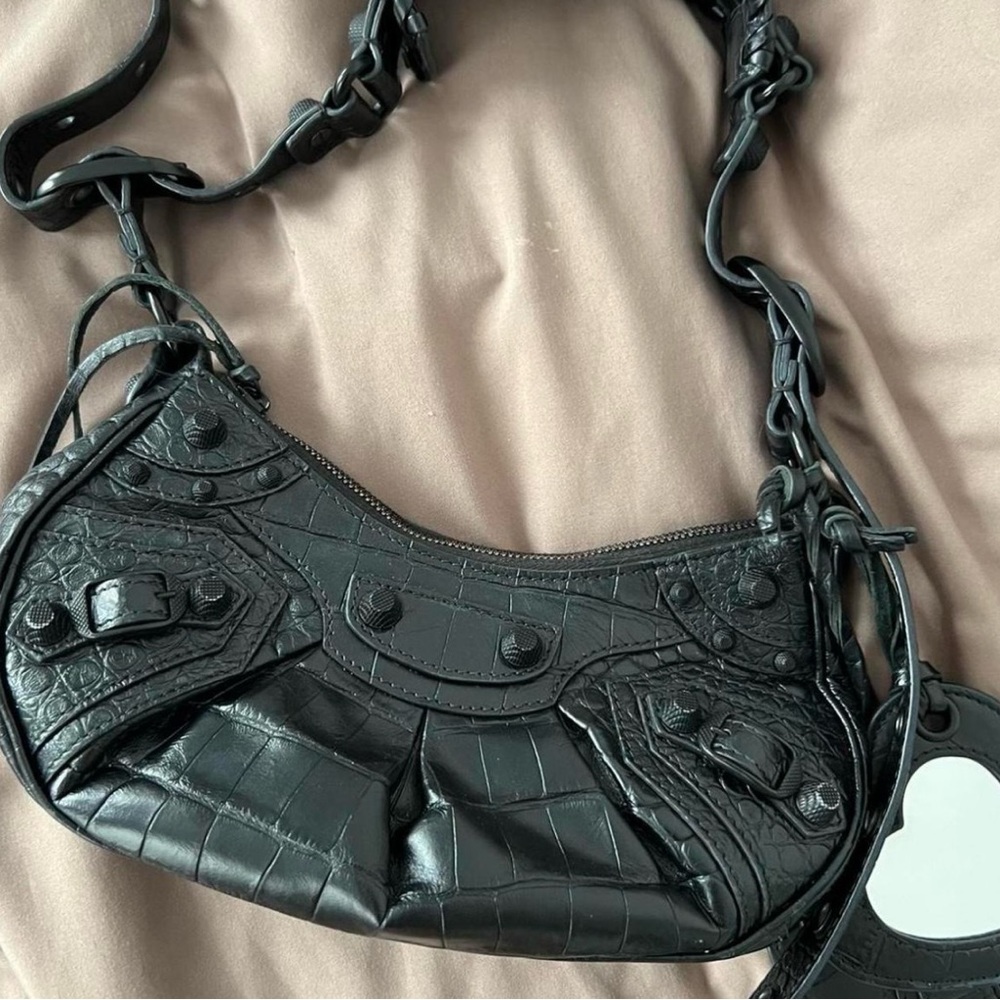 Balenciaga XS Le Cagole bag in black croc